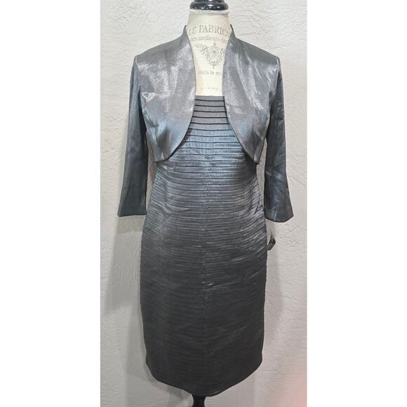 R&M Richards Silver Spaghetti Strap Midi Evening Dress & Matching Blazer 2 Piece - Picture 10 of 10